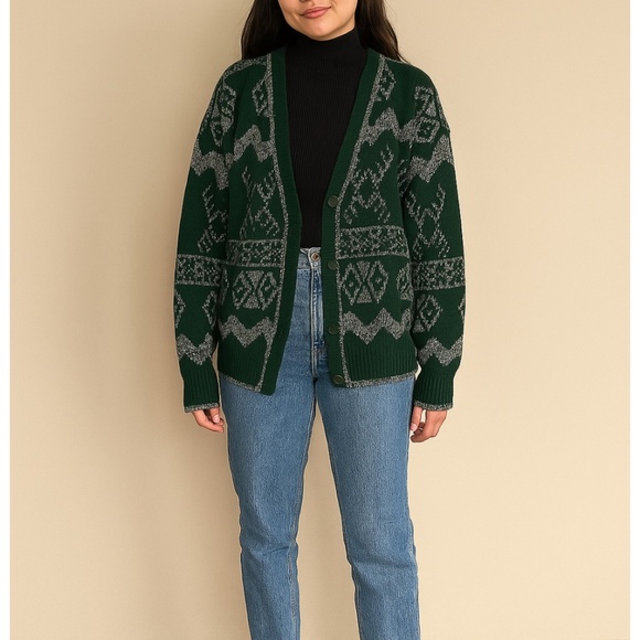 Vintage Green oversized Cardigan Sweater - Picture 1 of 4